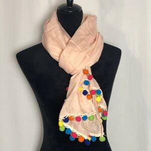 NWT Simonetta Linen style Pashmina/scarf with colorful ball trim 28”x 34”